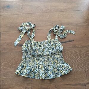 Forever 21 Yellow Floral Smocked Camisole